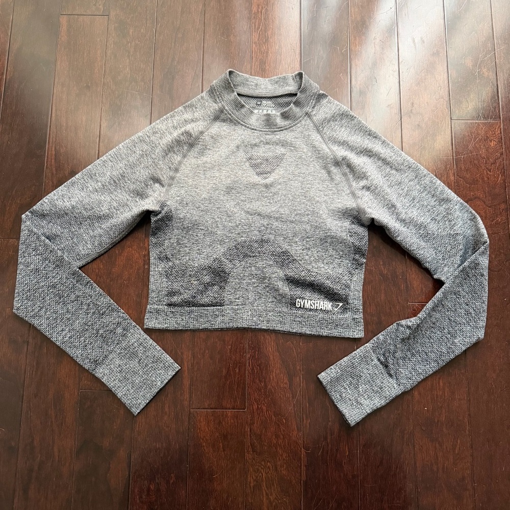 Gymshark Women's Long Sleeve Cropped Top Size Medium Active Gym Workout Black